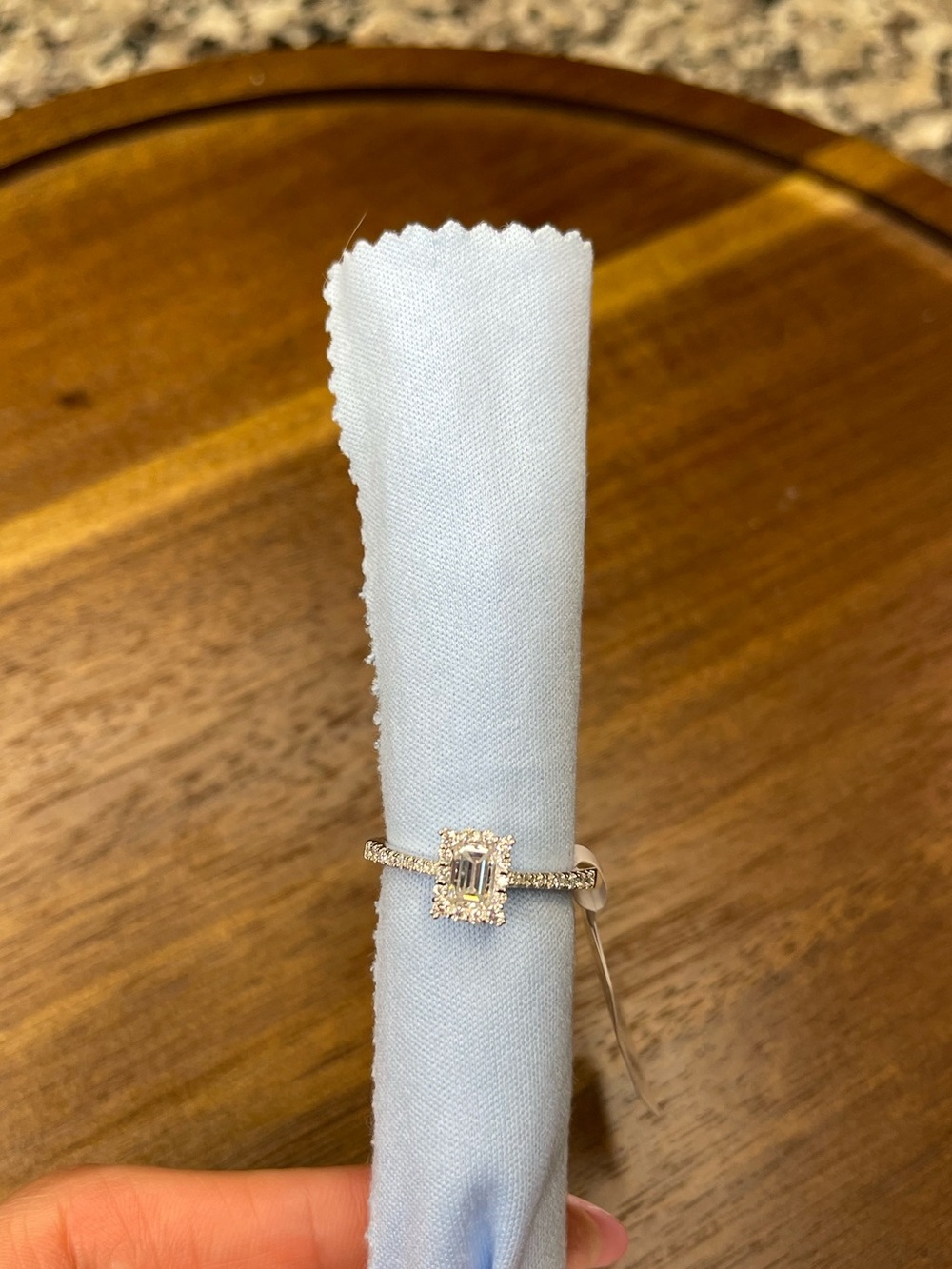 Emerald-Cut Halo Ring in Sterling Silver with Moissanite - Picture 1 of 9